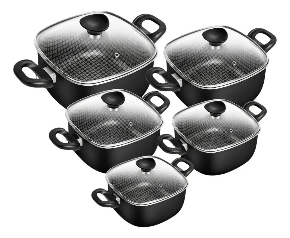 Conjunto Quadrado Patolux 5 Pecas Antiaderente Preto