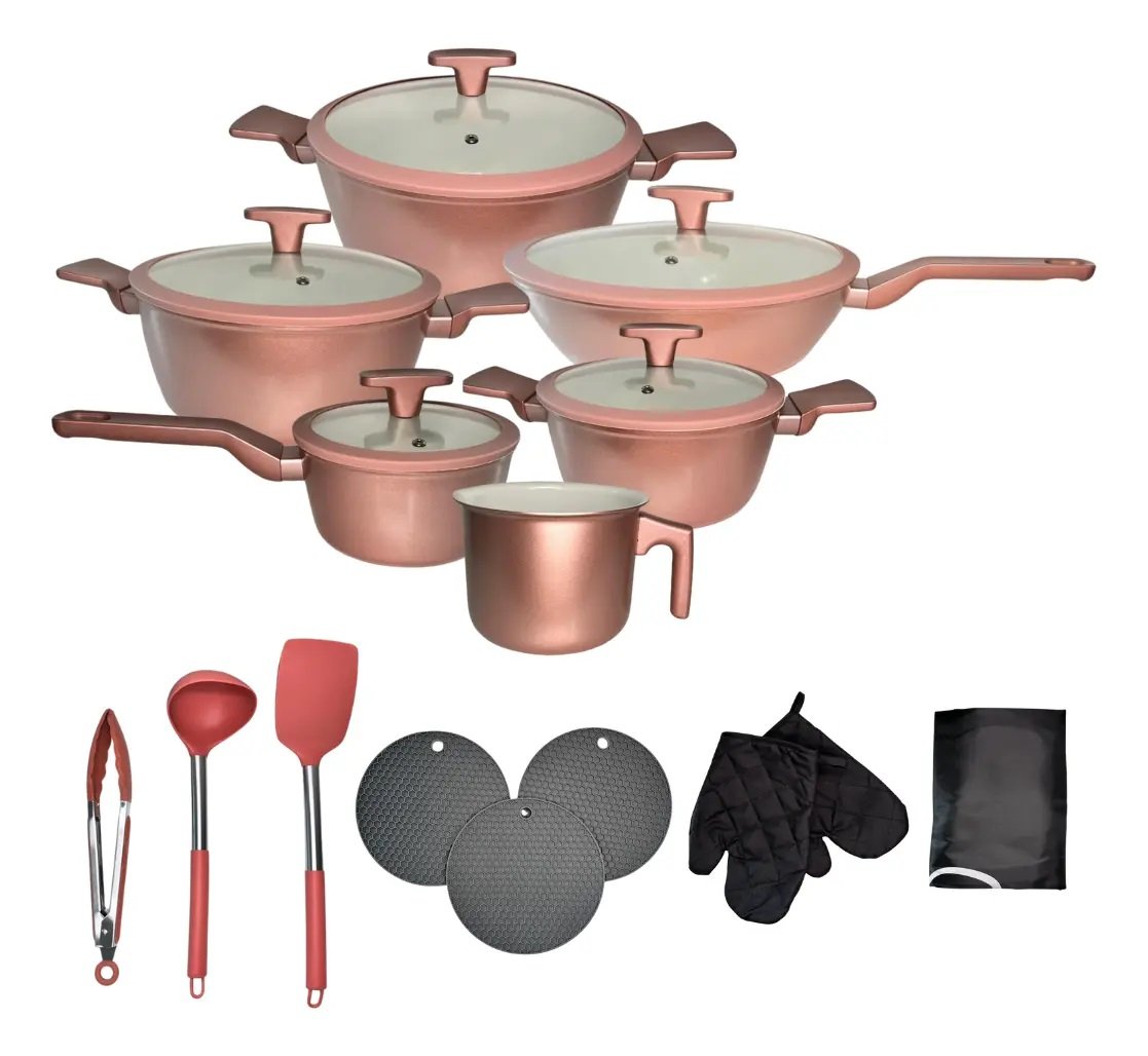 Jogo De Panela Ceramica Premium 20 Pecas Antiaderente Rose