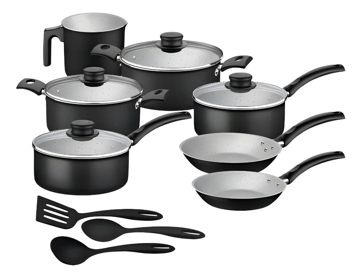 Jogo de Panelas Tramontina Turim em Aluminio com Revestimento Interno e Externo em Antiaderente Starflon Max Preto 10 Pecas